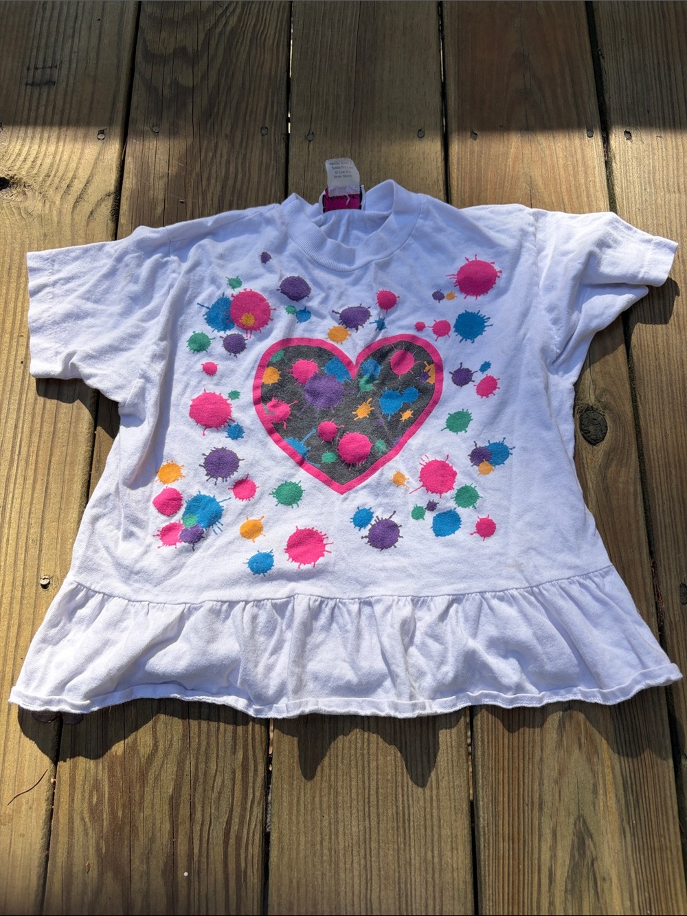 Girls vintage 90s White Heart Splash Peplum Tee
